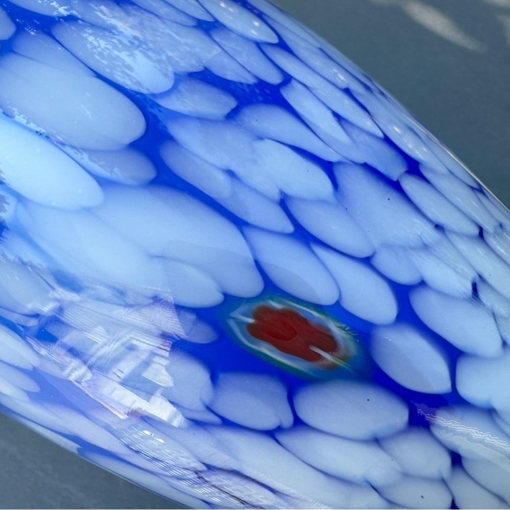 Italian Millefiori Blue and White Hand Blown Art Glass Vase or Light Cover - Picture 10 of 17